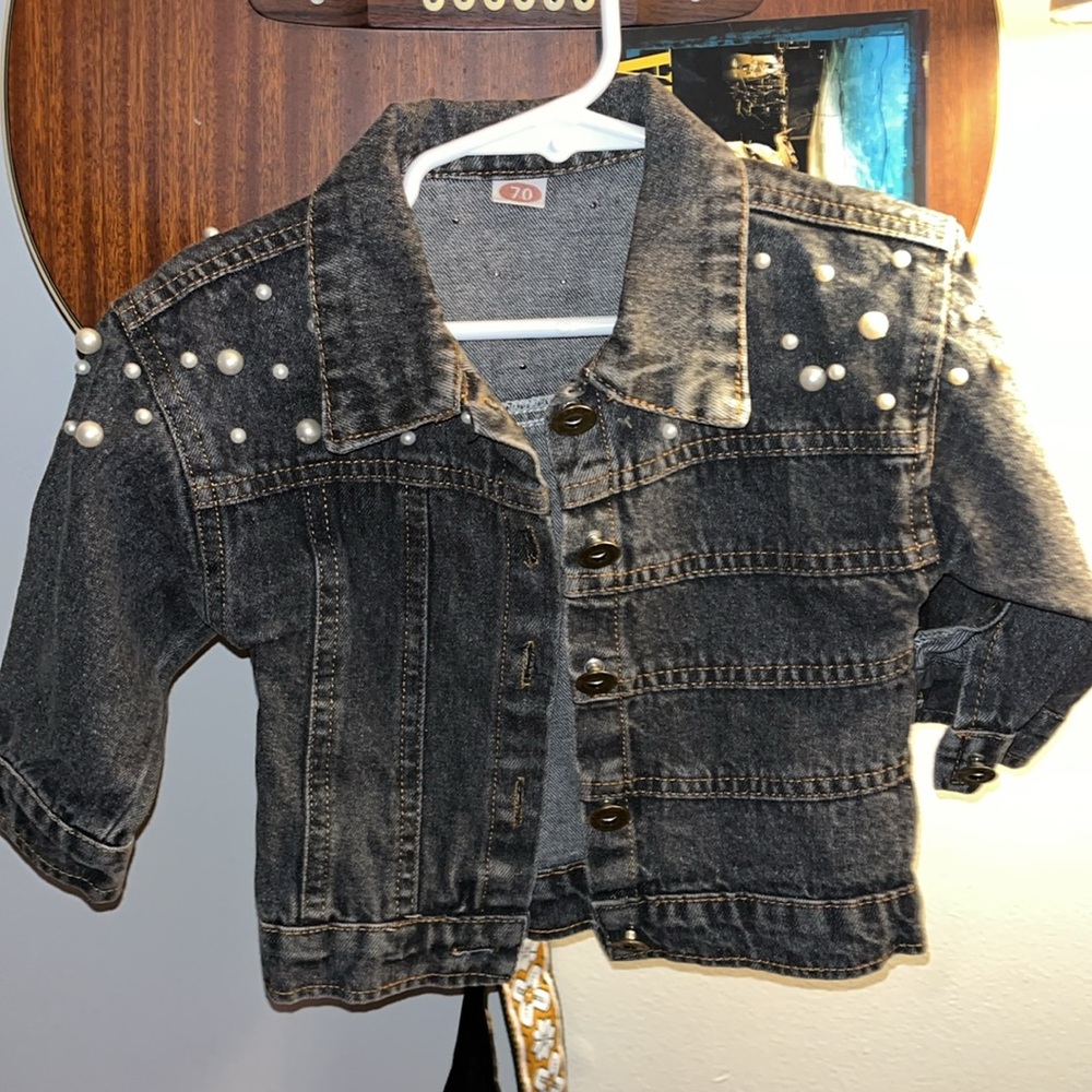 Baby Girl Black Denim with Pearls Jacket